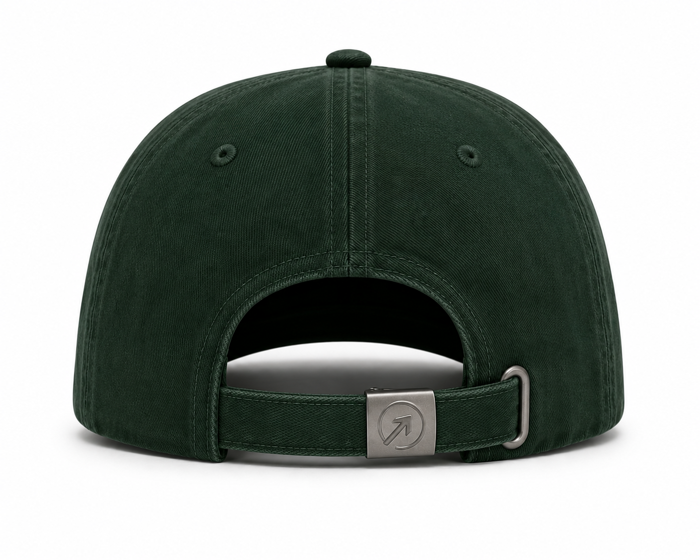 Emerald cap — back view with metal arrow adjuster buckle.